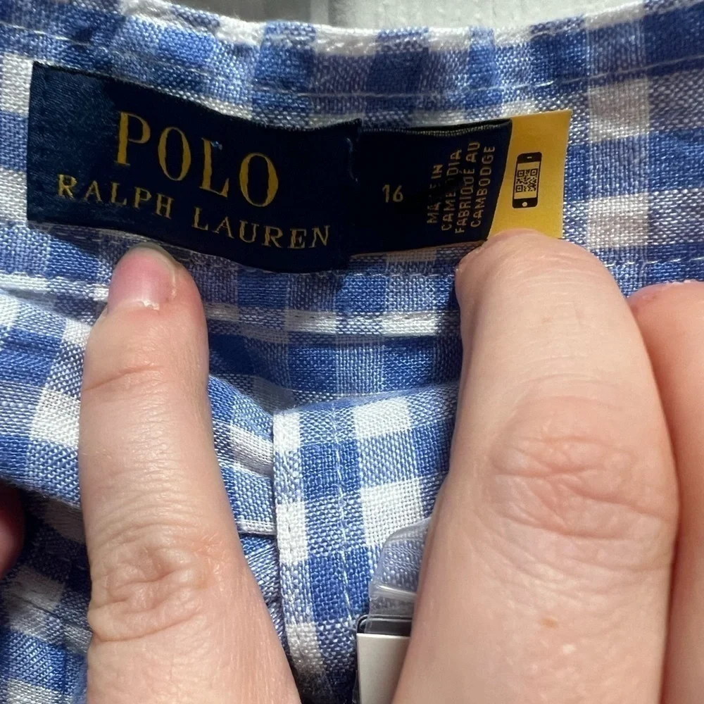 NEW Polo Ralph Lauren | Gingham Check‎ Blue White Midi Skirt Sz 16 - Picture 6 of 9